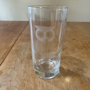 Vintage Etched Owls Highball Tall Bar Glass Mid-Century Modern Unique